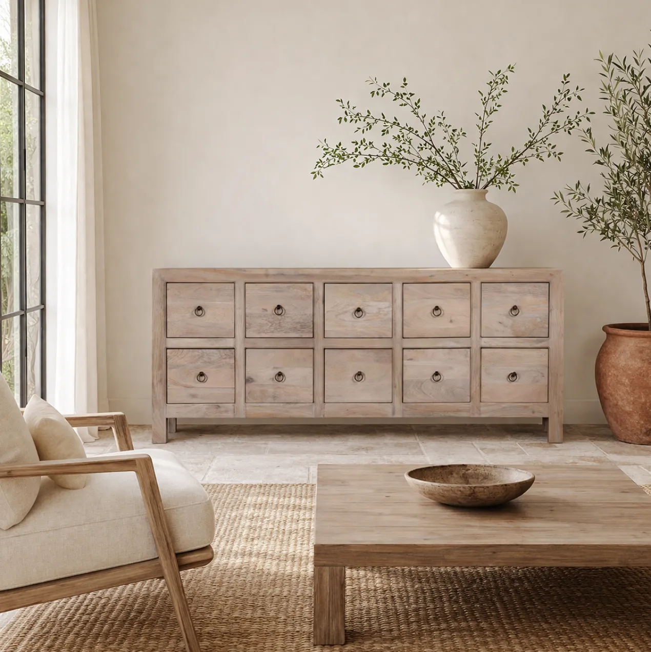 Aarohia - Mangohouten Dressoir Met 10 Laden