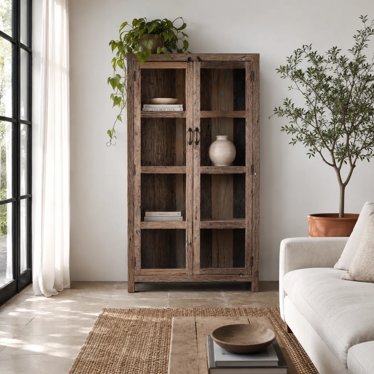 Aarush - Vitrinekast van Gerecycled Hout met Glas