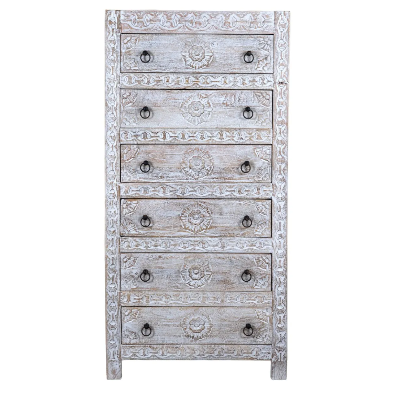 Abhi - Handgesneden Mangohouten Ladenkast Wit