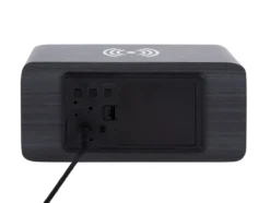 Alarm clock Block w. phone charger LED black veneer, white LED