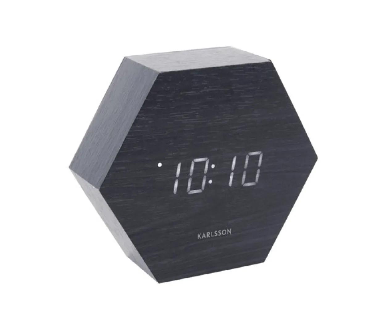 Alarm clock Hexagon black veneer, white LED