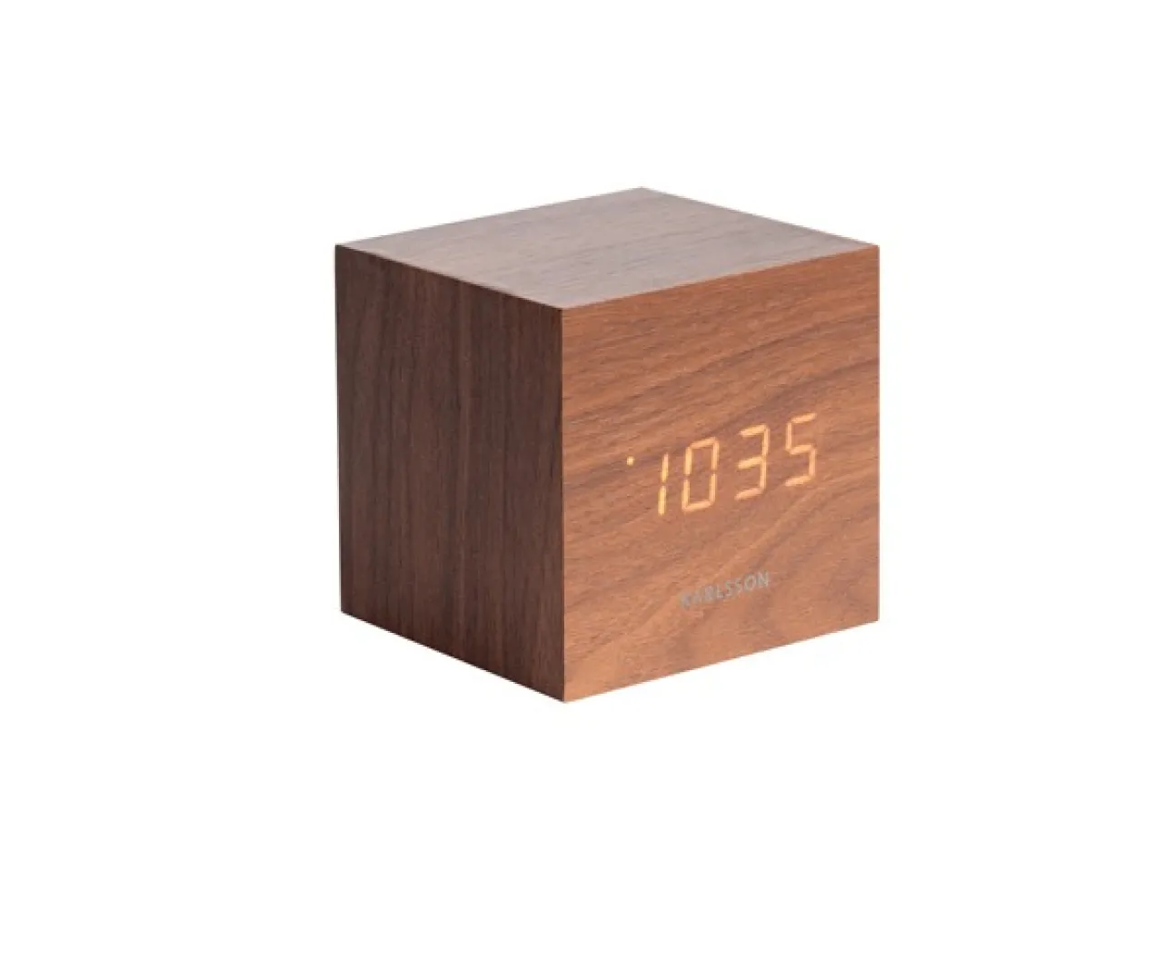 Alarm clock Mini Cube dark wood veneer, white LED
