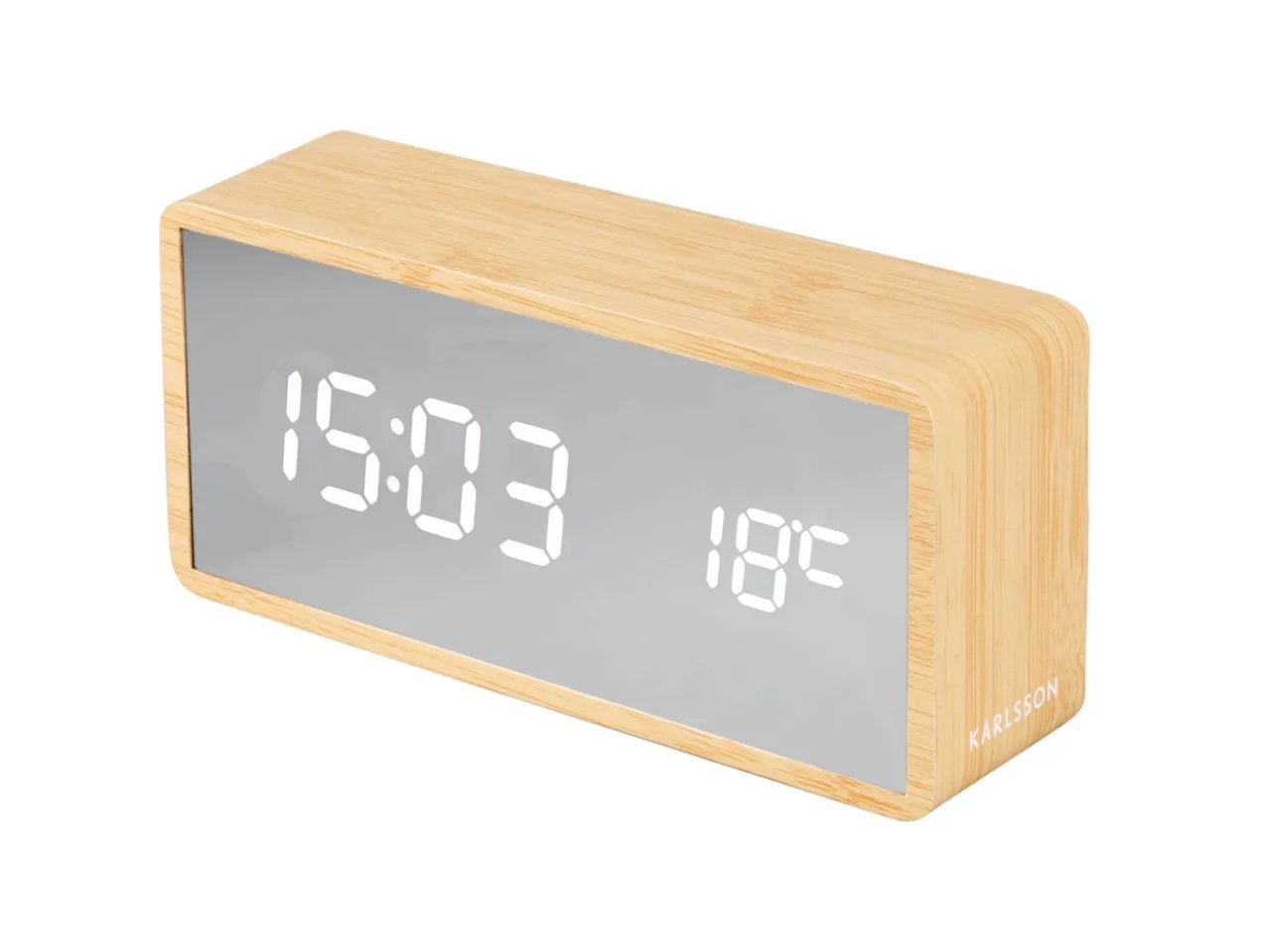 Alarm clock Silver Mirror LED light wood veneer