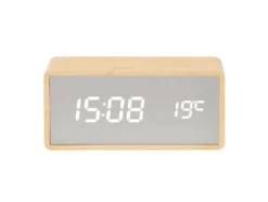 Alarm clock Silver Mirror LED light wood veneer