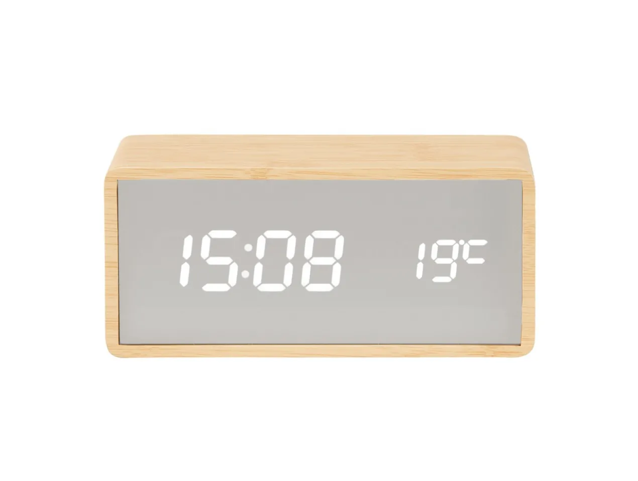 Alarm clock Silver Mirror LED light wood veneer