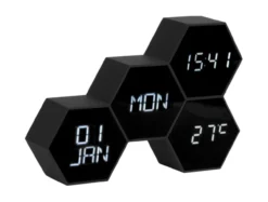 Alarm clock Six in the Mix black wood painted.