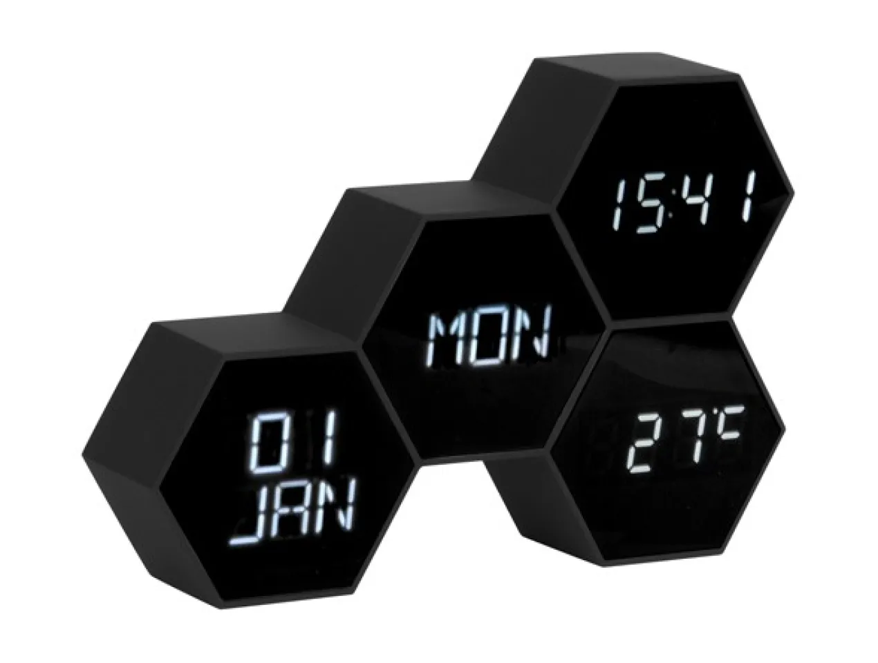 Alarm clock Six in the Mix black wood painted.