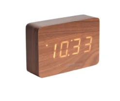 Alarm clock Square dark wood veneer, white LED