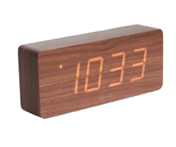 Alarm clock Tube dark wood veneer, white LED