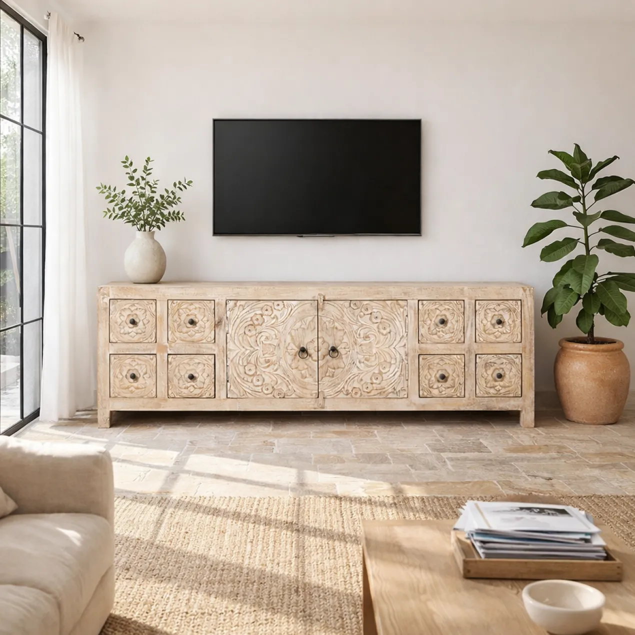 Ambalika - Handgesneden Mangohouten Dressoir