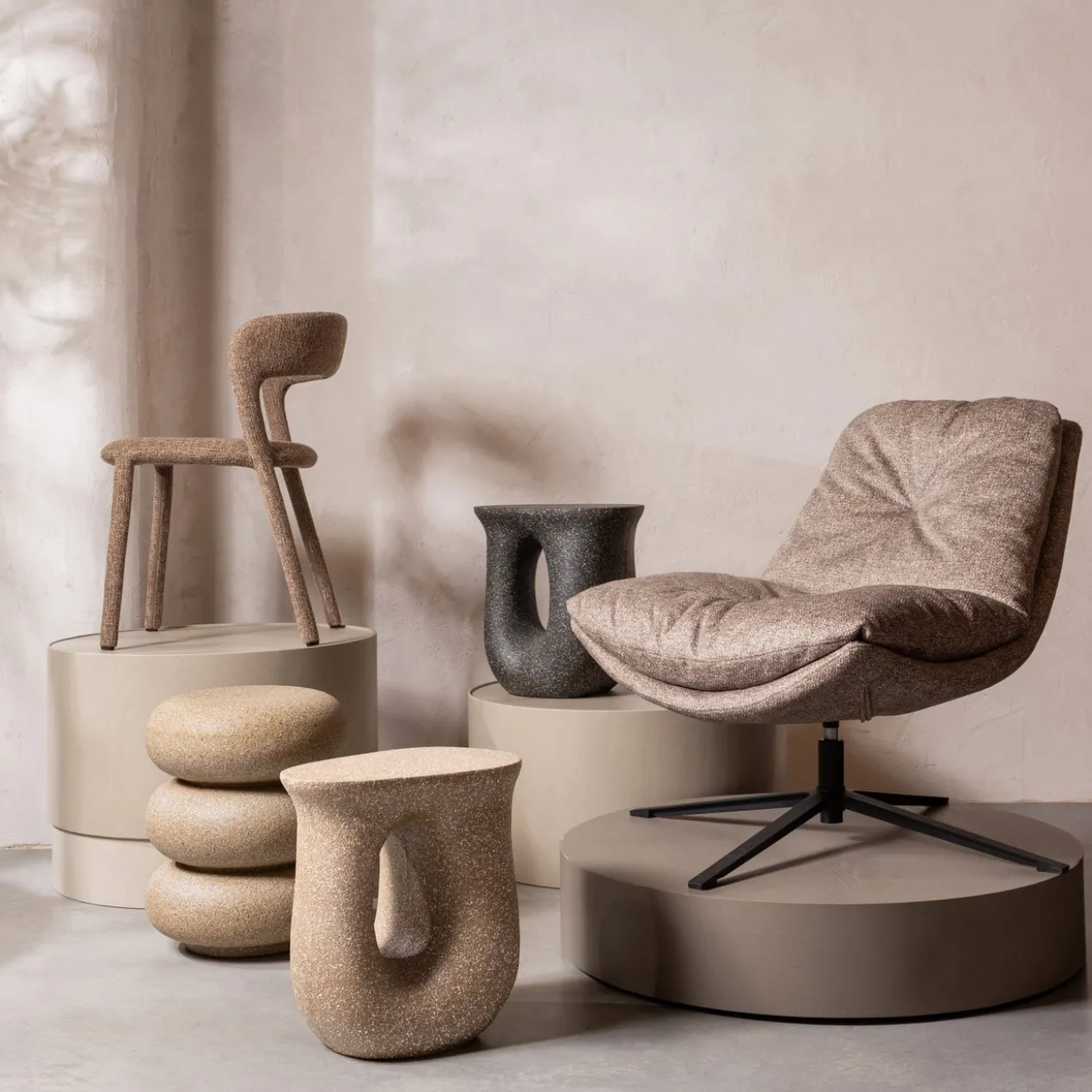 Arve draaifauteuil bedrukte stof naturel melange