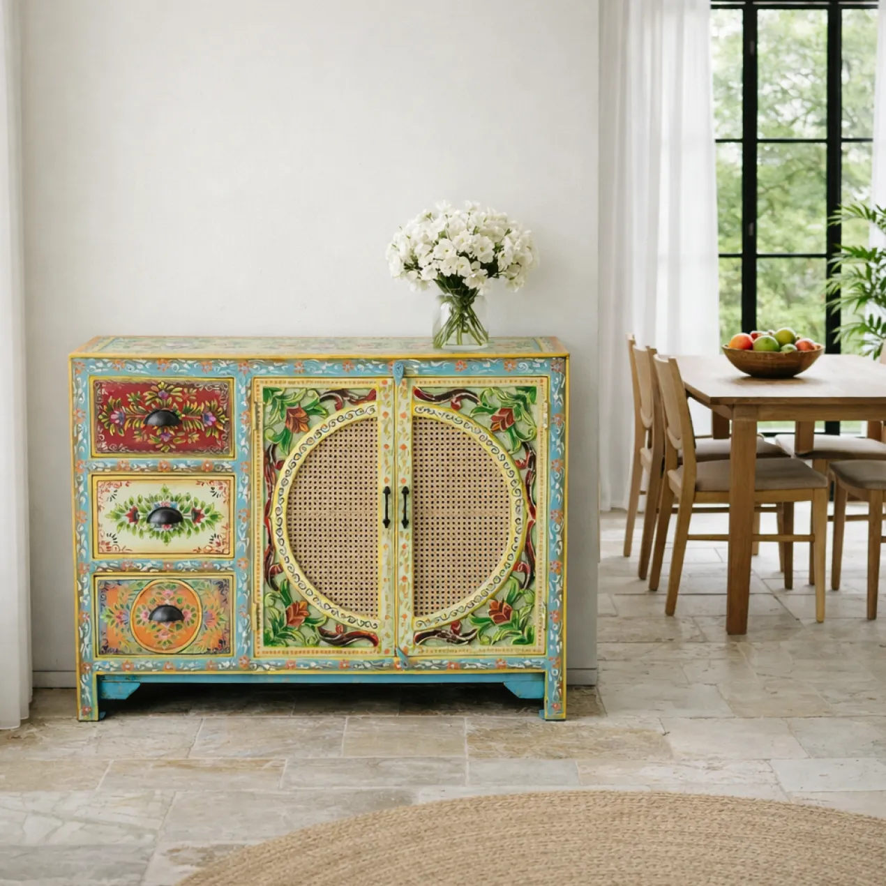 Ashara - Boho Dressoir Mangohout Handbeschilderd