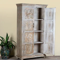 Ava - Handgesneden Mangohouten Kast Vintage