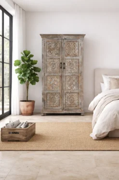 Ava - Handgesneden Mangohouten Kast Vintage