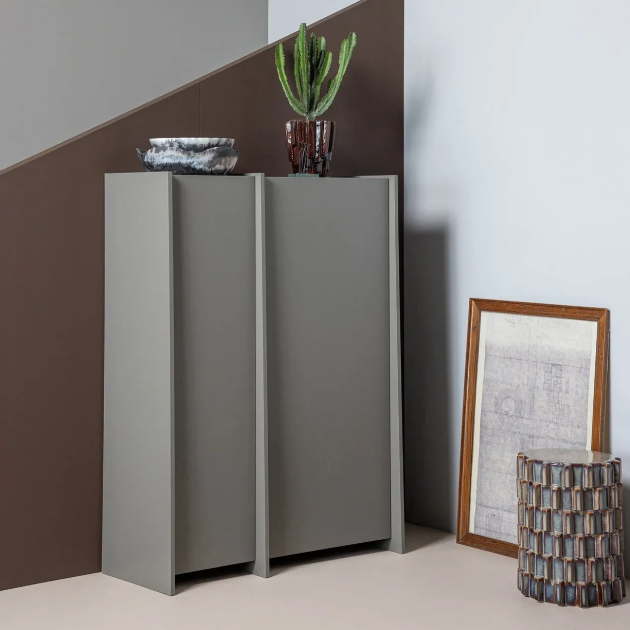 Axu decoratieve bijzettafel o35x45 cm keramiek grijsblauw
