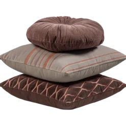 Aziz kussens velvet bruin/naturel - set van 3