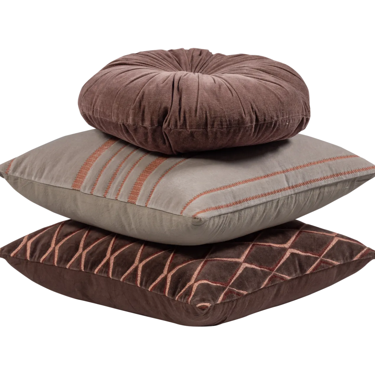 Aziz kussens velvet bruin/naturel - set van 3