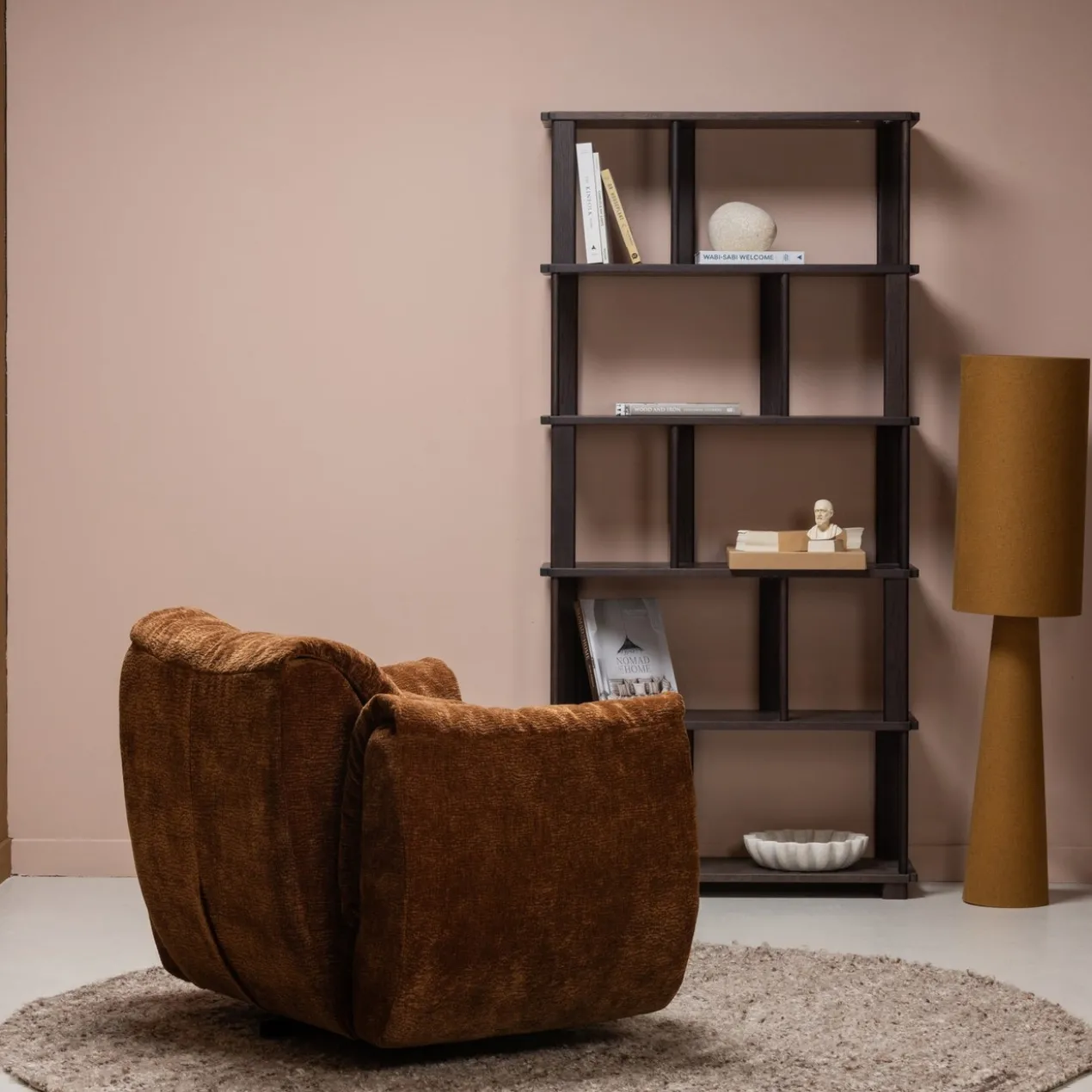 Baggy draaifauteuil 3d chenille middenbruin