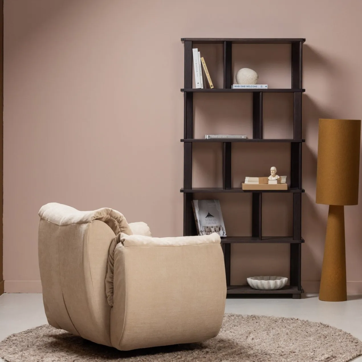 Baggy draaifauteuil geweven chenille zand