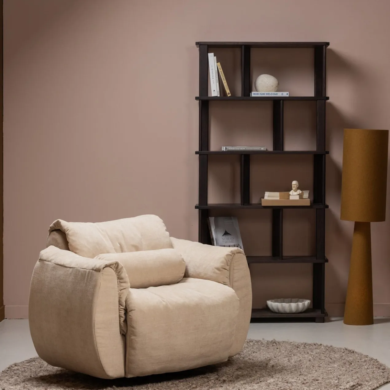 Baggy draaifauteuil geweven chenille zand