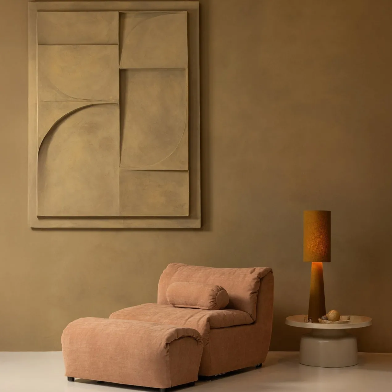 Baggy hocker geweven chenille oud roze