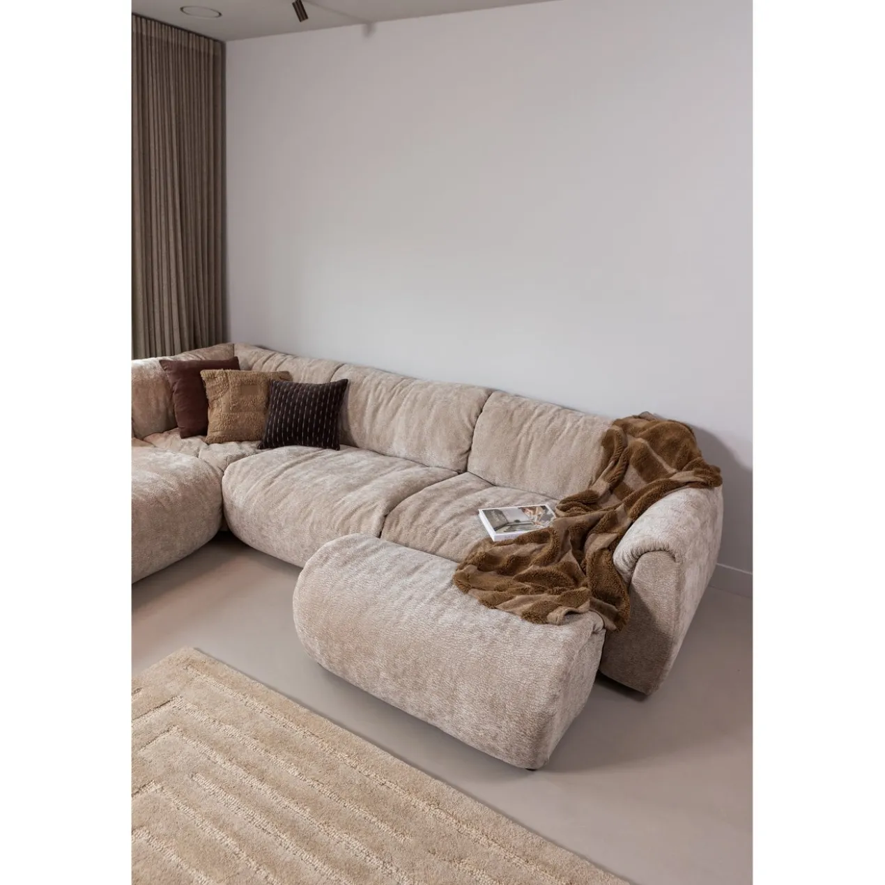 Baggy 1-zits element met arm rechts 3d chenille zand