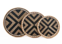 Bamboe kraaltjes dienblad / wanddecoratie zwart/naturel M