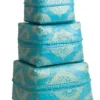 Bamboe offerdoos / offermand turquoise/goud/wit M