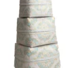 Bamboe offerdoos / offermand wit/turquoise/goud L