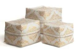 Bamboe offerdoos / offermand wit/goud S