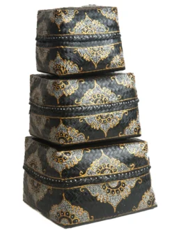 Bamboe offerdoos / offermand zwart/goud/wit M