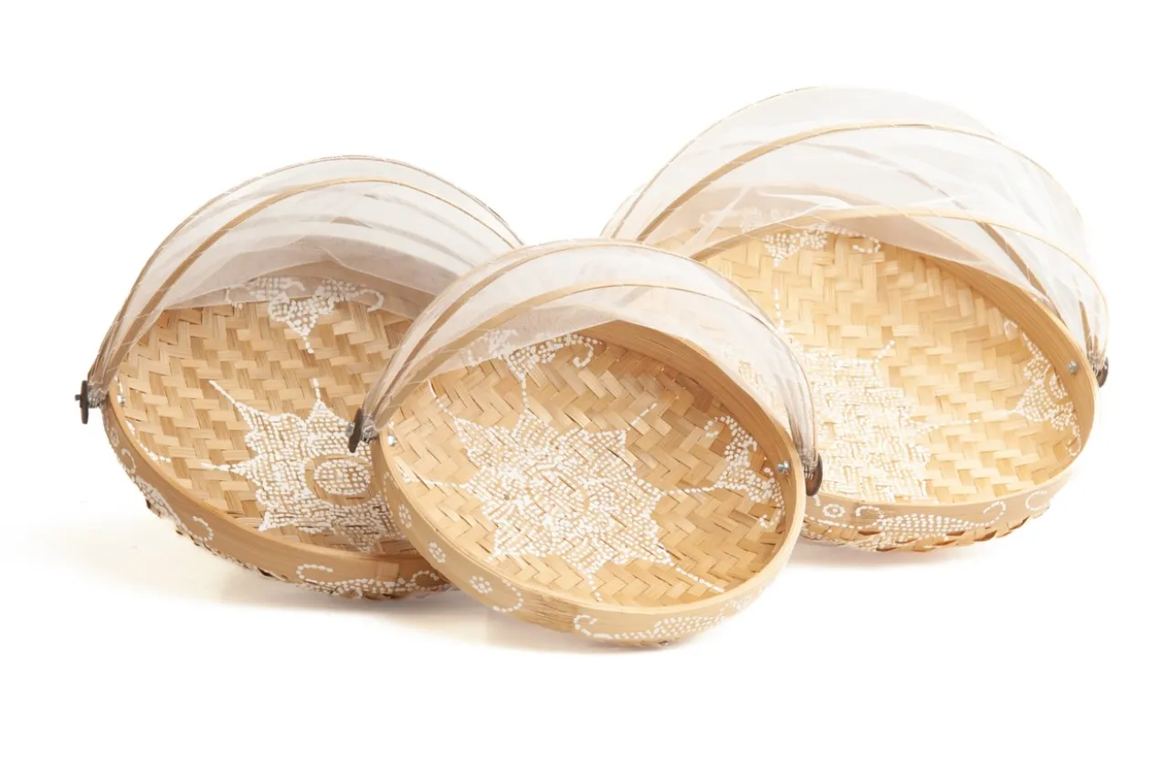 Bamboe vliegenmand - naturel + wit - Medium