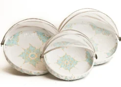 Bamboe vliegenmand - wit + turquoise/goud - Large