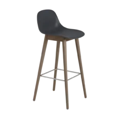 Barkruk Fiber 75 cm met rug en donker eiken onderstel black