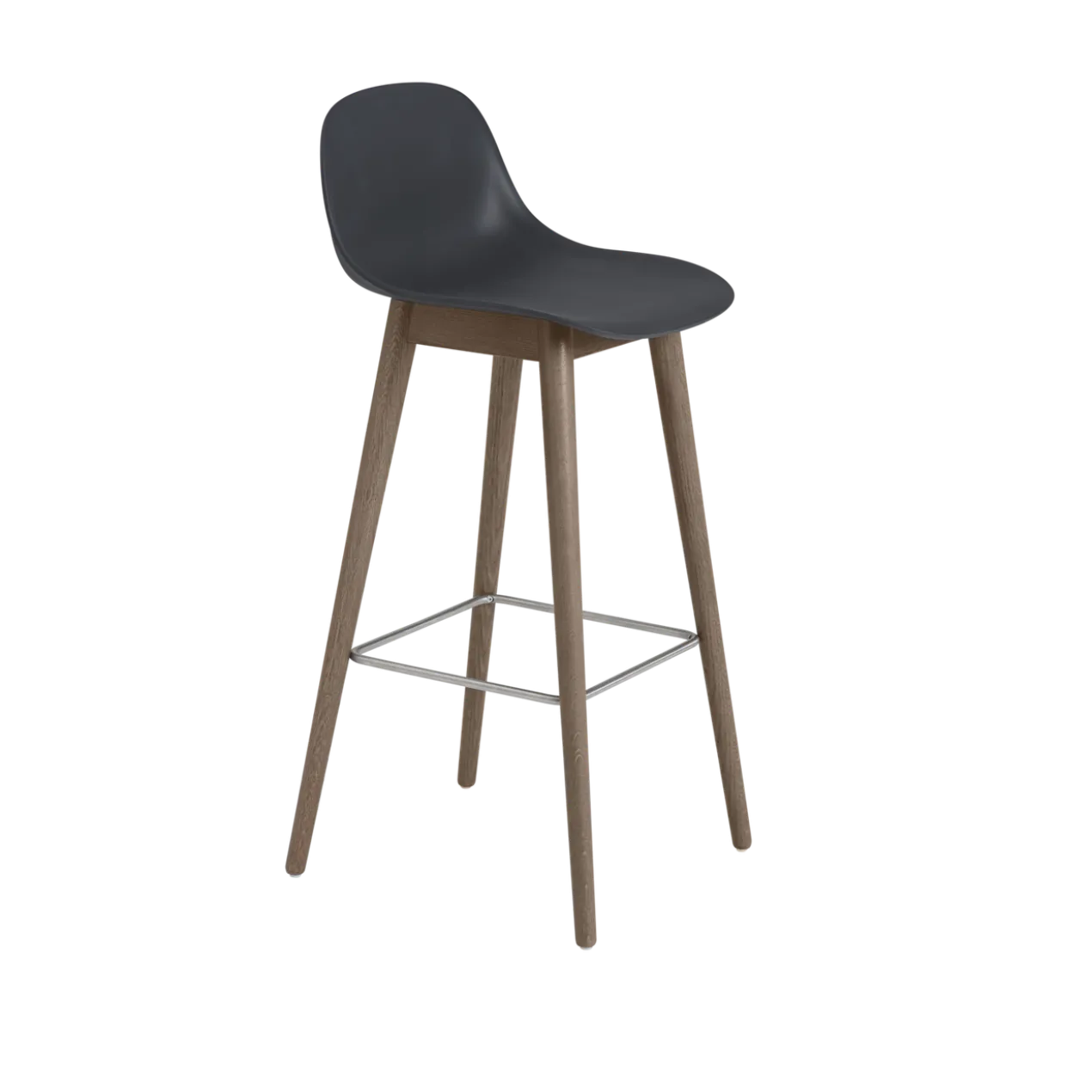 Barkruk Fiber 75 cm met rug en donker eiken onderstel black