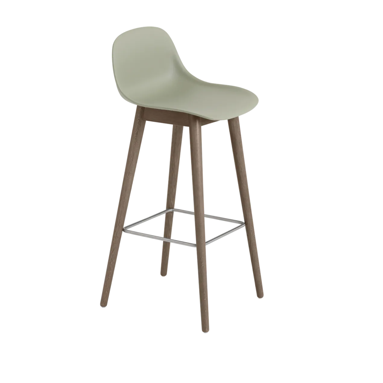 Barkruk Fiber 75 cm met rug en donker onderstel dusty green