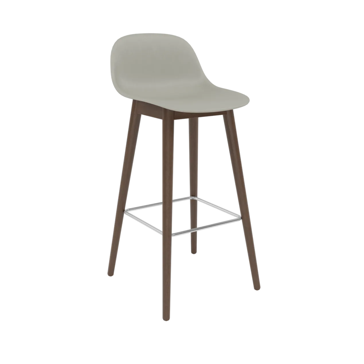Barkruk Fiber 75 cm met rug en donker eiken onderstel grey