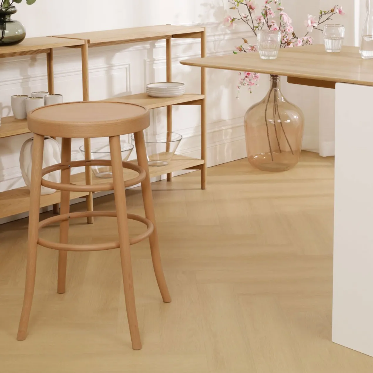 Barkruk Lauren houten H75 cm naturel