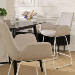 Barkruk Nino-Eef beige - wit onderstel - 75 cm