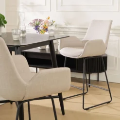 Barkruk Nino-Eef beige - zwart onderstel - 75 cm
