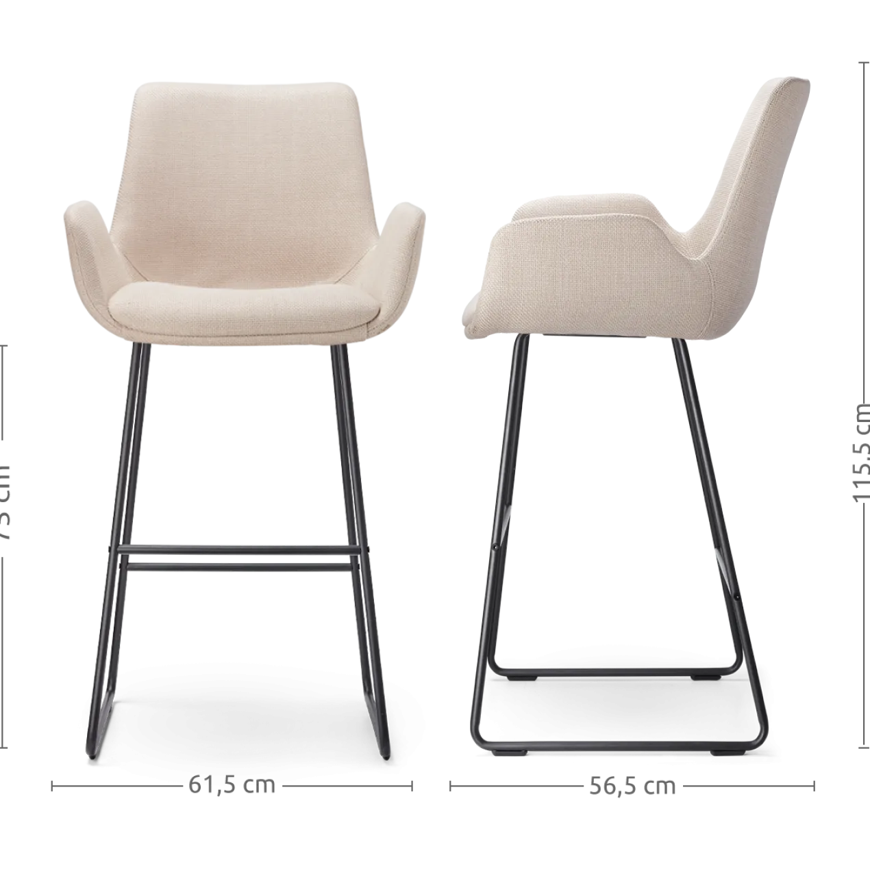 Barkruk Nino-Eef beige - zwart onderstel - 75 cm