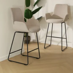 Barkruk Nino-Eef beige - zwart onderstel - 75 cm