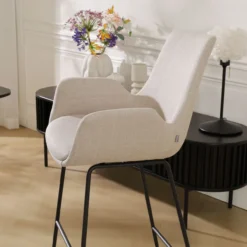 Barkruk Nino-Eef beige - zwart onderstel - 75 cm