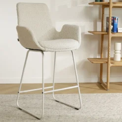 Barkruk Nino-Eef bouclé beige - wit onderstel - 75 cm