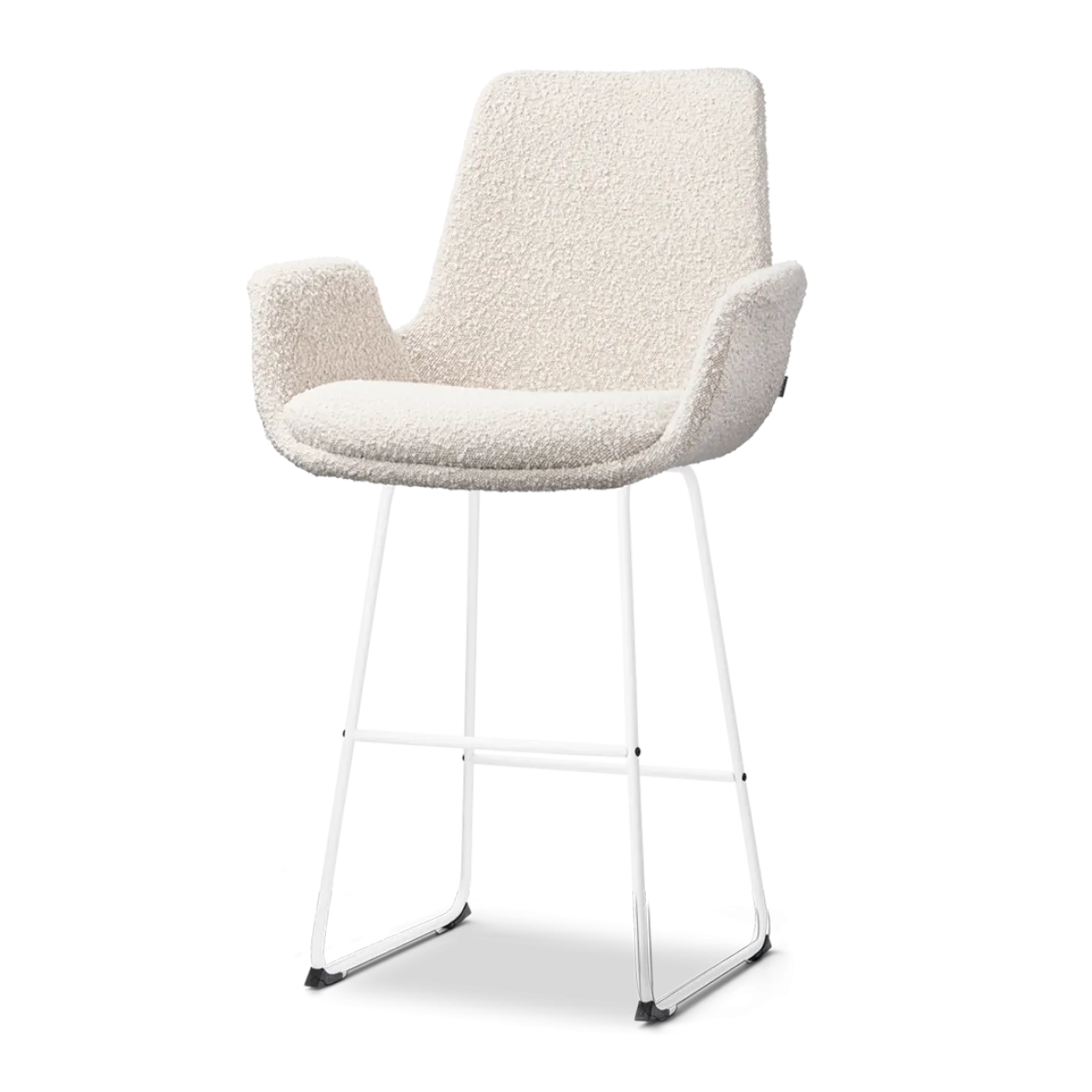 Barkruk Nino-Eef bouclé beige - wit onderstel - 65 cm