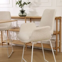 Barkruk Nino-Eef bouclé beige - wit onderstel - 65 cm