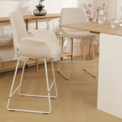 Barkruk Nino-Eef bouclé beige - wit onderstel - 65 cm