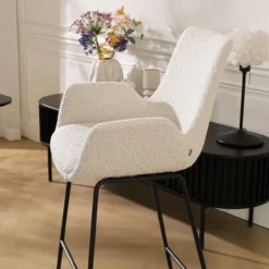 Barkruk Nino-Eef bouclé beige - zwart onderstel - 65 cm