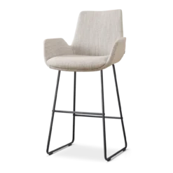 Barkruk Nino-Eef grijs beige gemêleerd - zwart - 75 cm