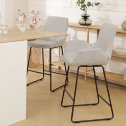 Barkruk Nino-Eef grijs beige gemêleerd - zwart - 75 cm